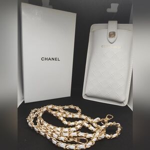 White Phone Crossbody Case with Gold Chain